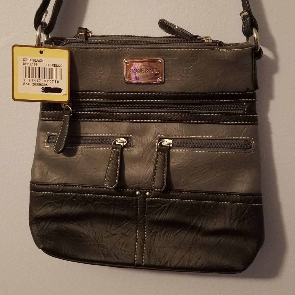 Grey and black crossbody bag